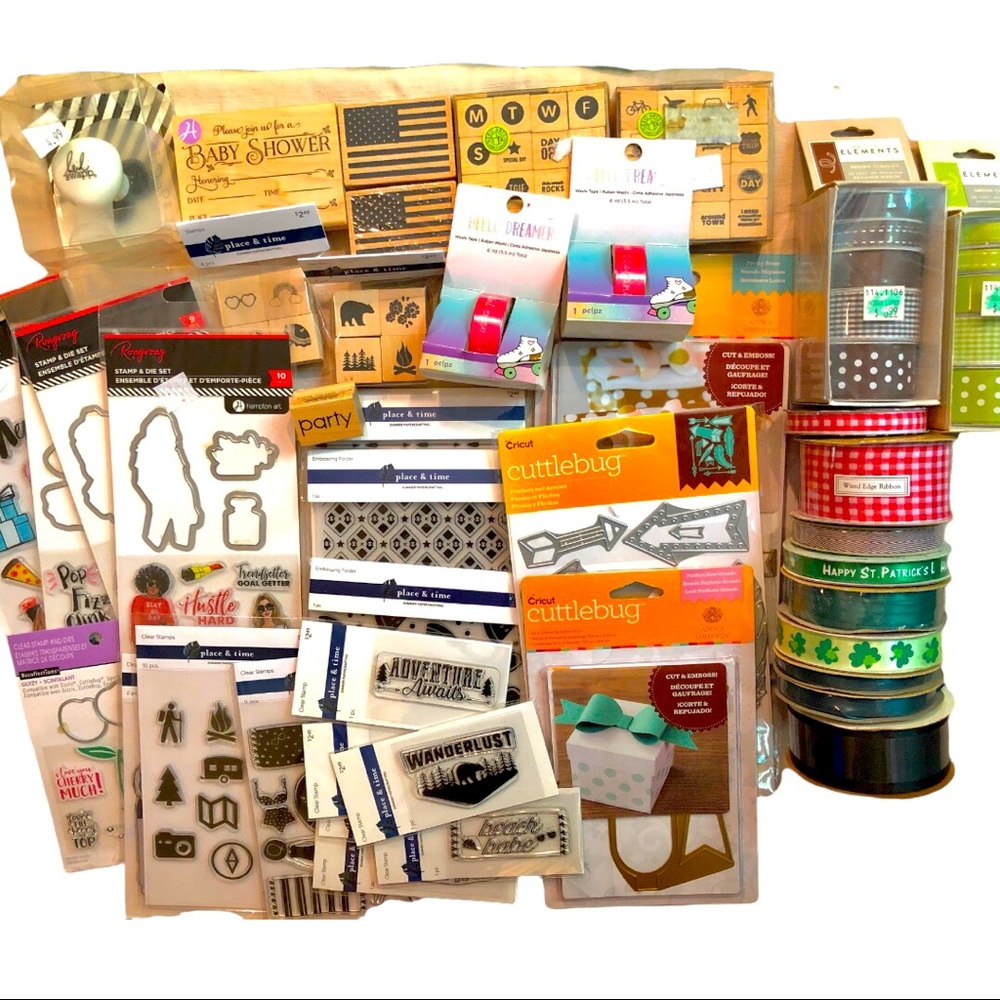 NWT Scrapbooking Large Lot Of Stamps,Cricut Cuttlebug, Ribbon, Stickers&…